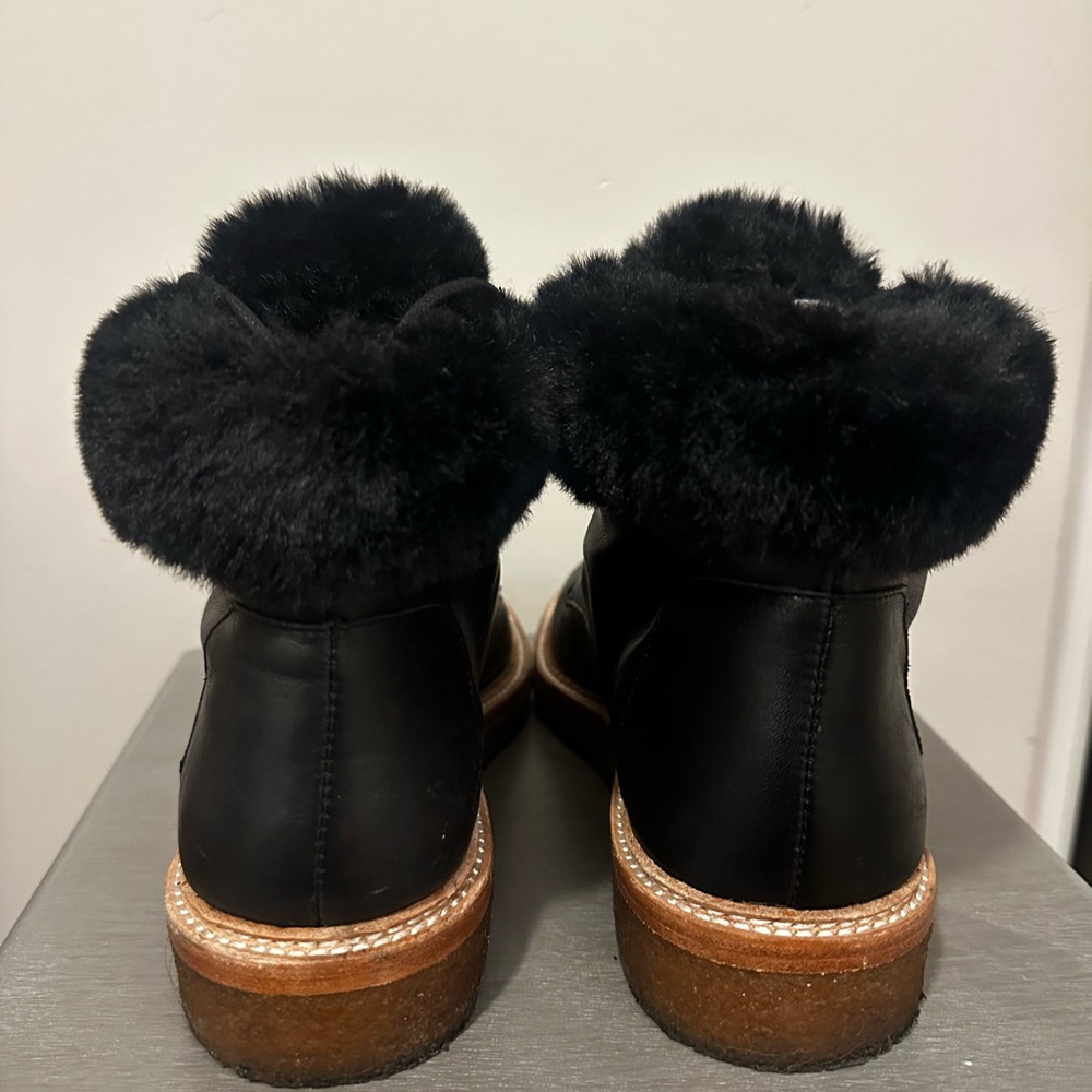 Botkier Black Fur Lined Lace Up Boots with Brown Sole - Picture 2 of 7
